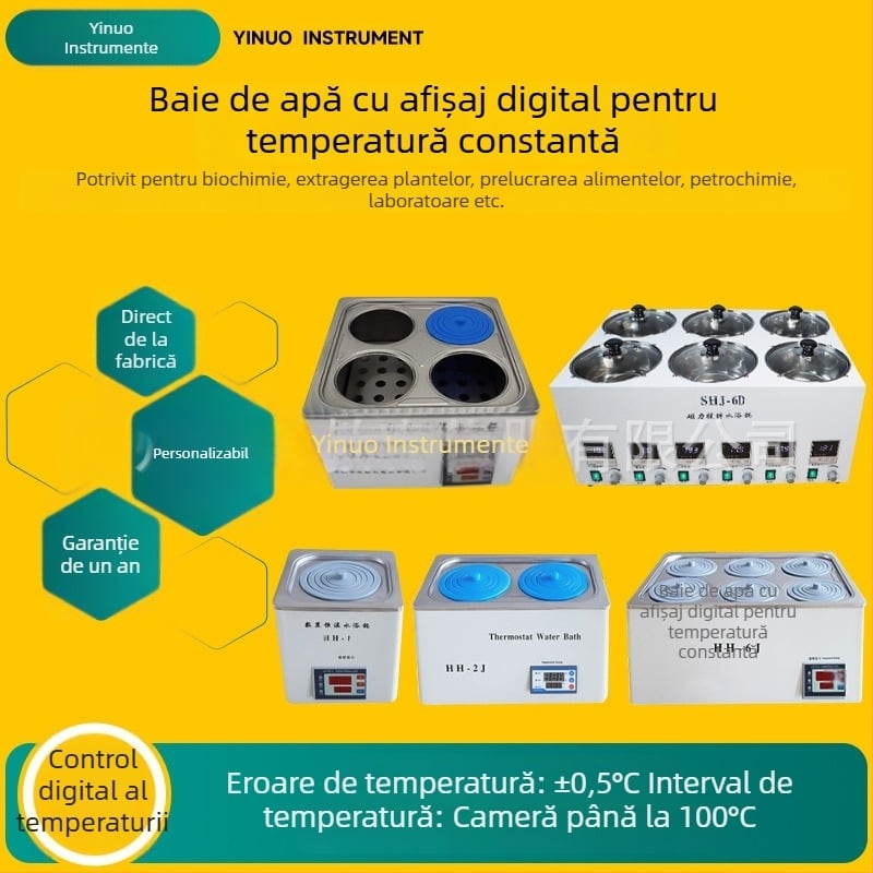 Baie de apă de laborator cu control digital al temperaturii - rezervor din oțel inoxidabil, Model Hh-4j, Intervalul de temperatură de la temperatura ambientală până la 99,9°C, Precizie ±0,5°C