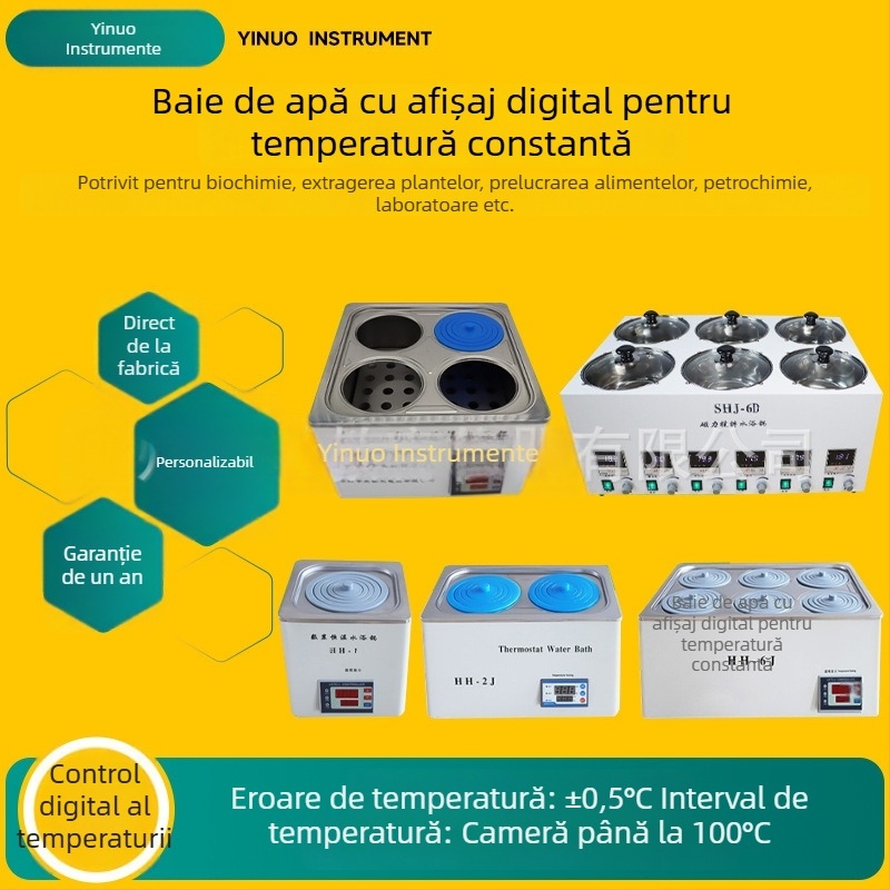 Baie de apă de laborator cu control digital al temperaturii - rezervor din oțel inoxidabil, Model Hh-4j, Intervalul de temperatură de la temperatura ambientală până la 99,9°C, Precizie ±0,5°C