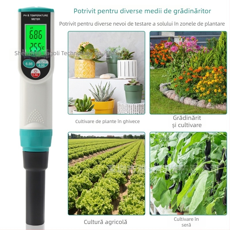 PH-2023-D YAGO: tester de sol 2-în-1 pentru pH și temperatură, sondă, interval pH 0.00-14.00