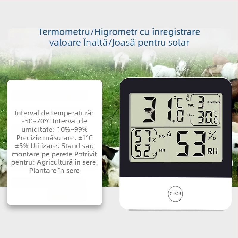 Monitor de temperatură și umiditate pentru seră, afișaj digital, înregistrări maxime/minime, model L-260