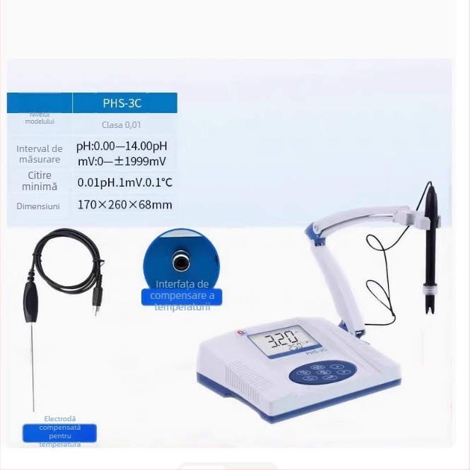 Metru de pH pentru laborator, de birou, model Phs, marcă Pu chun, interval pH 0.00–14.00, 220V