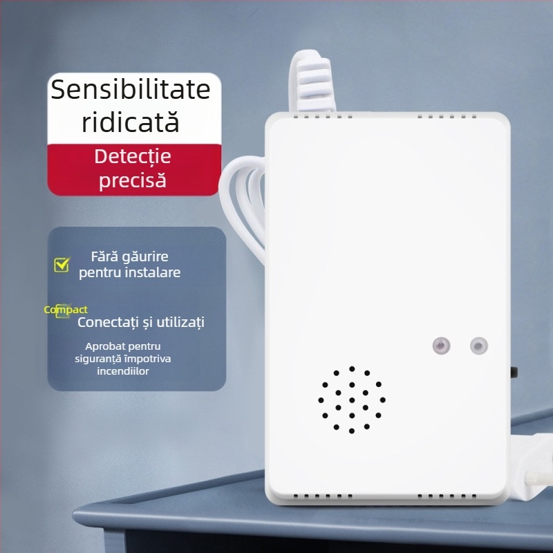 Detector de gaz combustibil montat pe perete GA002EU, tip fix, pentru gaze de cărbune și gaze naturale, 220V, 150 g
