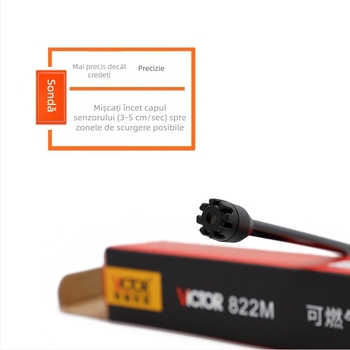 Detector portabil de gaze inflamabile VC822M - 50-1000 PPM metan, sensibilitate <20 PPM, răspuns rapid, alimentare cu 2 baterii AAA, semnal sonor și indicator