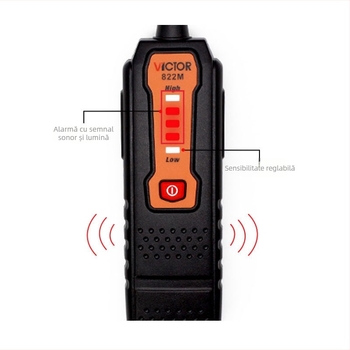 Detector portabil de gaze inflamabile VC822M - 50-1000 PPM metan, sensibilitate <20 PPM, răspuns rapid, alimentare cu 2 baterii AAA, semnal sonor și indicator