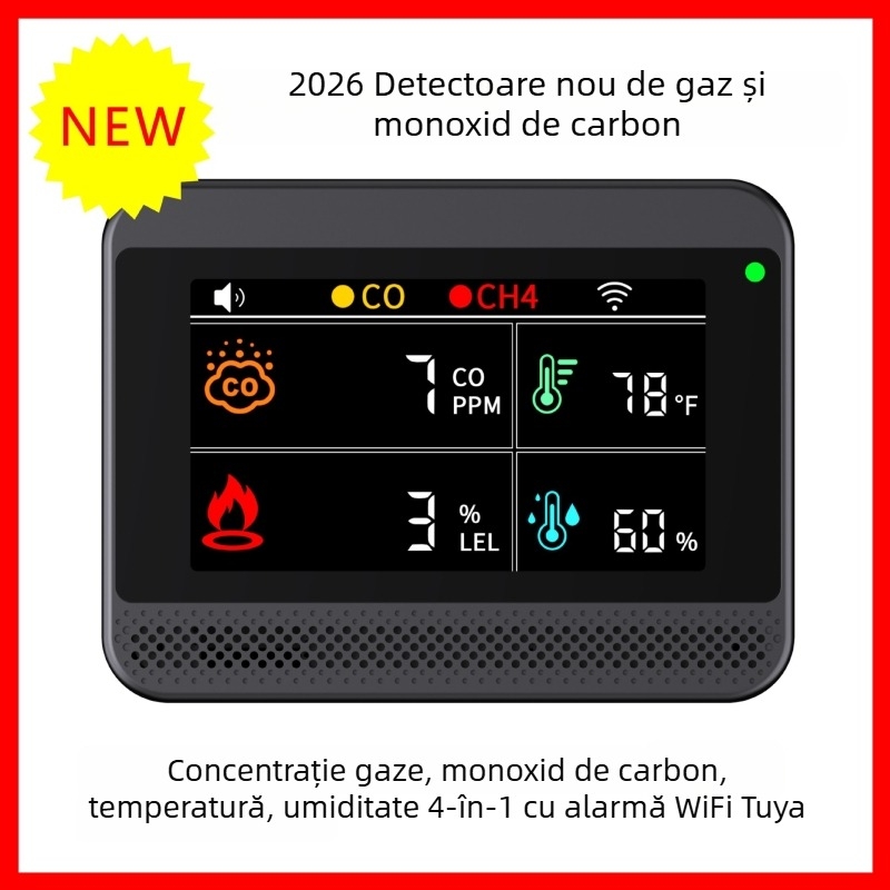 Sanxie A1 detector 4-în-1 pentru gaze și monoxid de carbon cu temperatură și umiditate, DC5V, 0–999 ppm, precizie ±5%