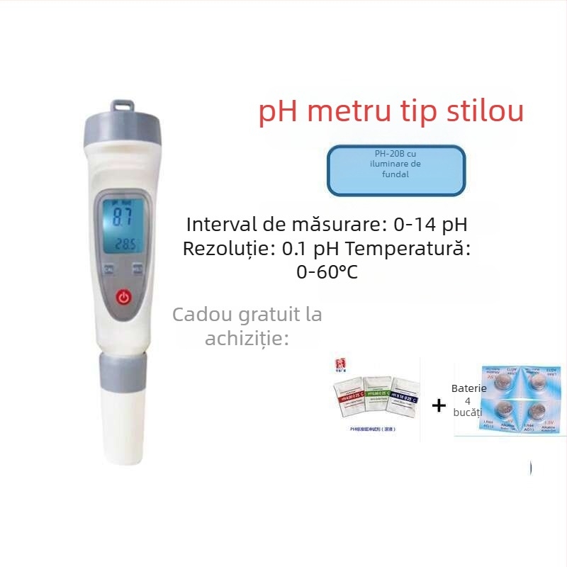 Măsurător de pH portabil PH-20 cu afișaj digital, electrodă compozită încorporată, precizie ±0,1 pH