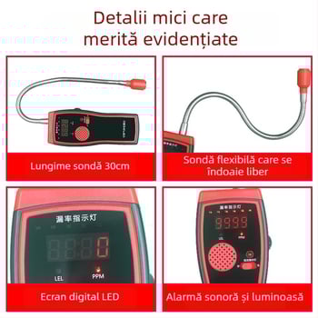 Detector portabil de gaze pentru gaze inflamabile de uz casnic, cu afișaj digital și alarmă cu sensibilitate ridicată