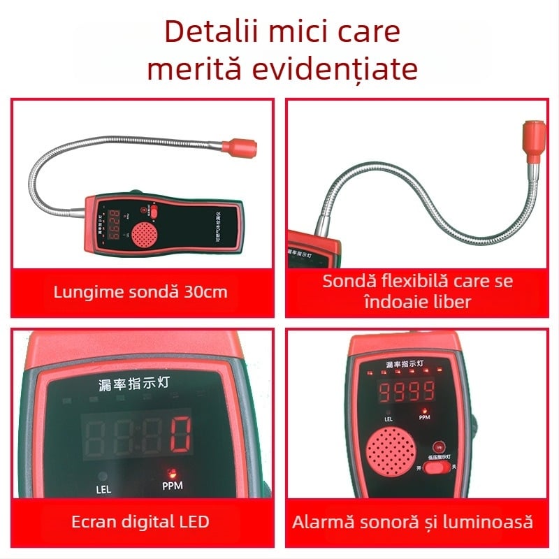 Detector portabil de gaze pentru gaze inflamabile de uz casnic, cu afișaj digital și alarmă cu sensibilitate ridicată