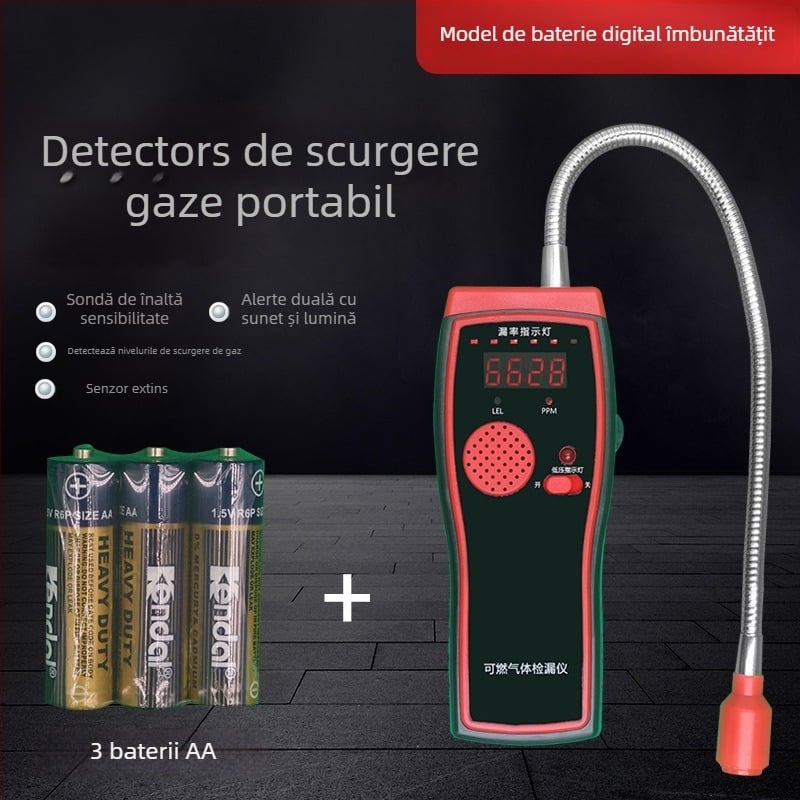 Detector portabil de gaze pentru gaze inflamabile de uz casnic, cu afișaj digital și alarmă cu sensibilitate ridicată