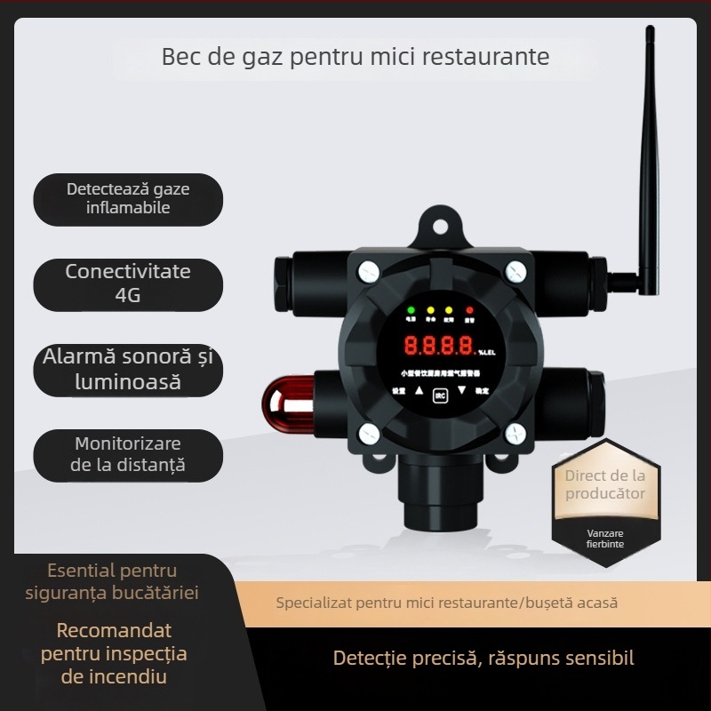Detector fix pentru gaze inflamabile, model Puliton Plt218, pentru bucătării mici și catering, interval de măsură 0–100% LEL, precizie ±3% LEL, alimentare AC 220V