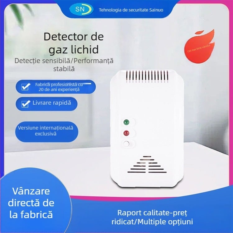Detector de gaz pentru locuințe SN-817, montaj pe perete, cablat, 220V, avertizare scurgeri gaze naturale și gaz lichefiat