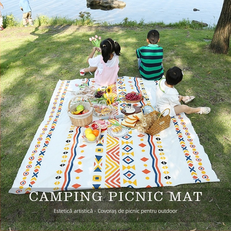 Covoraș de picnic, impermeabil, 80% poliester + 20% bumbac, strat impermeabil PE, țesătură canvas, pentru plajă, picnic și grătar