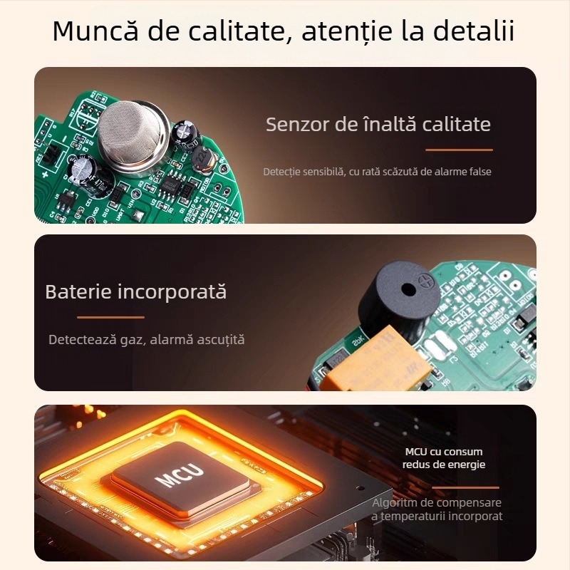 Detector de gaz JD52 – fix, alimentare 12–24V, detector pentru gaze naturale, acoperire 20–40 m²