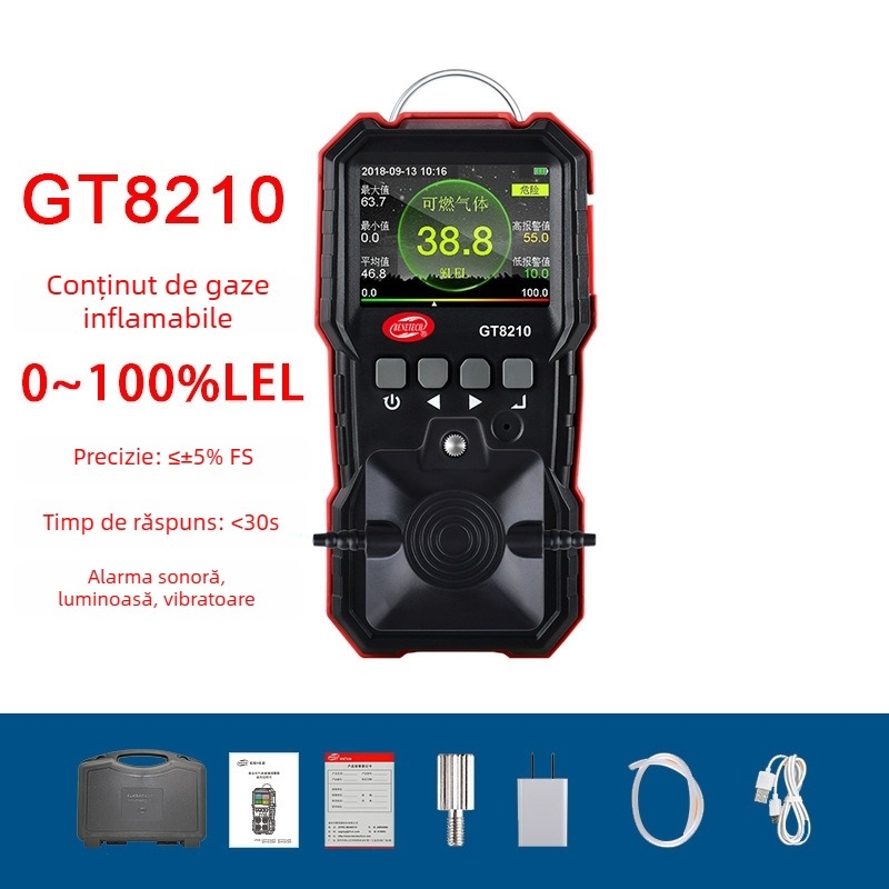 Detector de gaze inflamabile WT8801 portabil, intervalul 0–100% LEL, precizie ±5% FS, alimentare DC 3.7V, baterie de 1800mAh