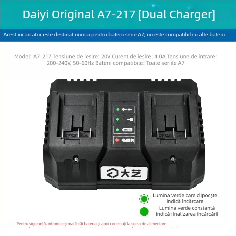 Încărcător original pentru baterie Li 20V Dayi A7/A6 — tensiune nominală 36V, potrivit pentru unelte din oțel inoxidabil, domeniu de tensiune: altele