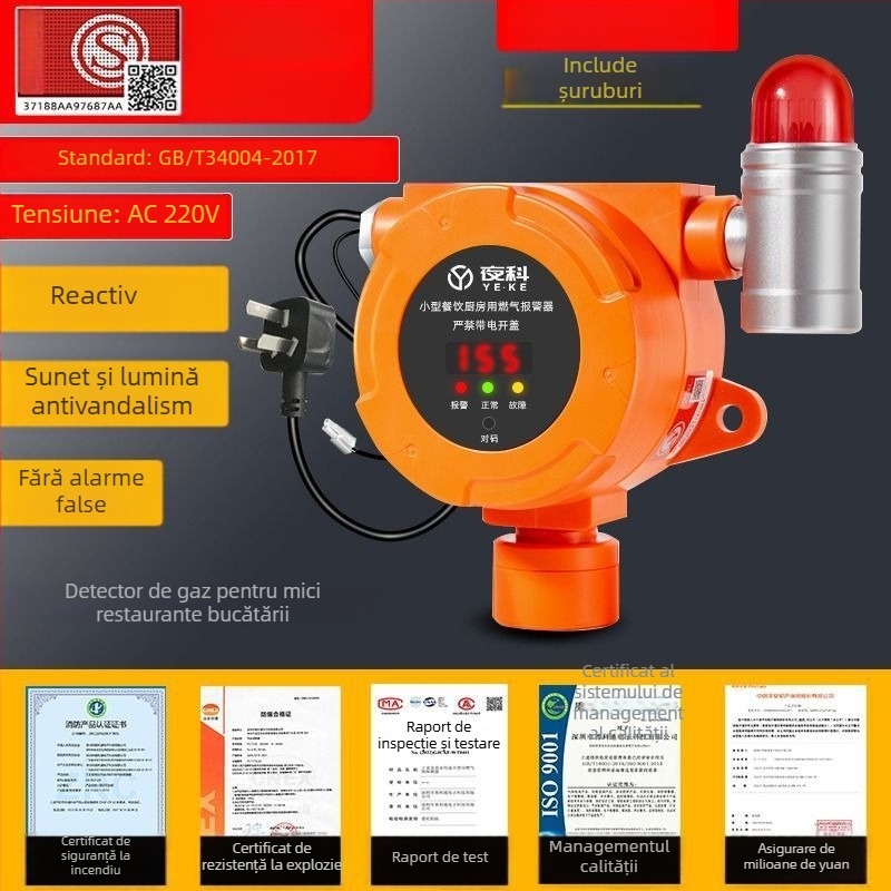 Detector portabil de scurgeri de gaze cu alarmă și supapă de închidere pentru gaze combustibile – interval de măsurare 20% LEL, precizie ±3% LEL, alimentare la 220V prin priză