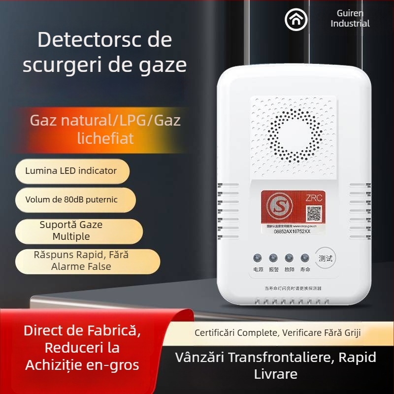 Detector fix de scurgeri de gaze inflamabile, uz casnic – metan/gaz natural/gaz lichefiat/propan, model PG-R03D, 220V/50Hz