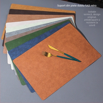 Placă de masă pătrată din piele, stil nordic, lux retro, impermeabilă și rezistentă la umezeală, izolație cu două straturi, pentru uz casnic