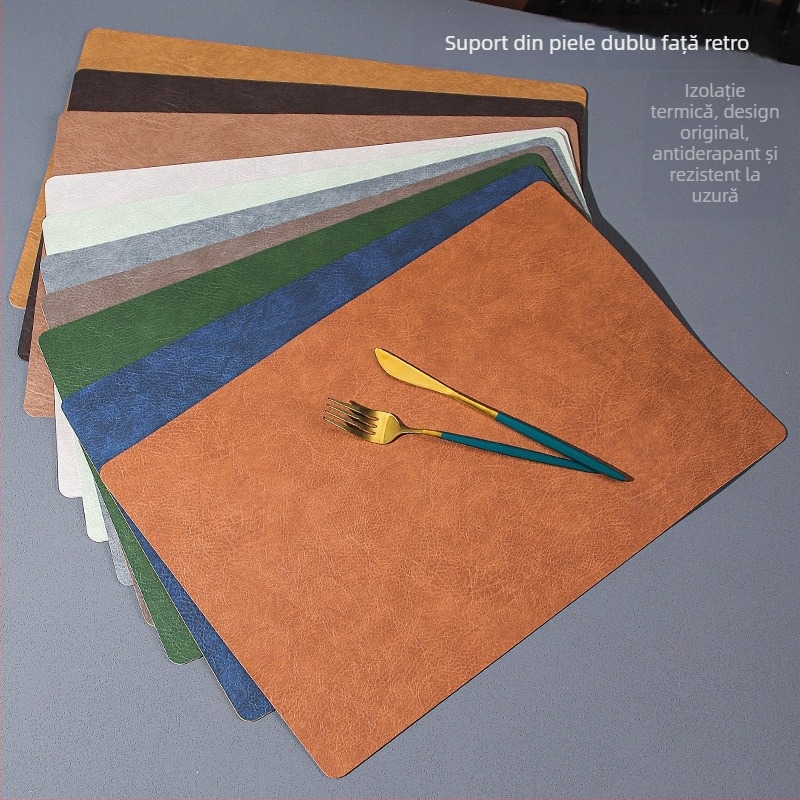 Placă de masă pătrată din piele, stil nordic, lux retro, impermeabilă și rezistentă la umezeală, izolație cu două straturi, pentru uz casnic