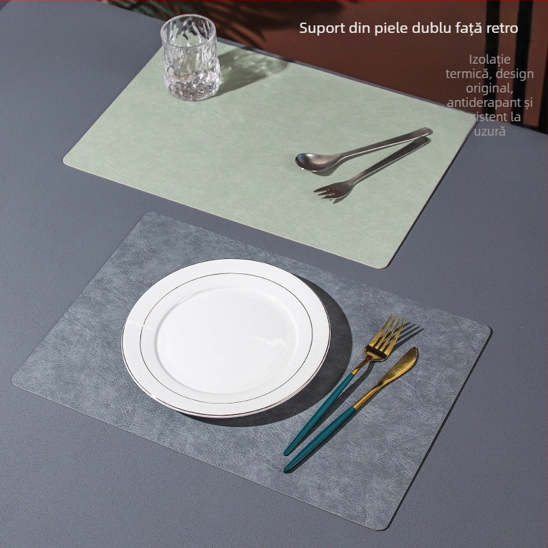 Placă de masă pătrată din piele, stil nordic, lux retro, impermeabilă și rezistentă la umezeală, izolație cu două straturi, pentru uz casnic