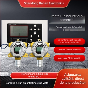 Detector fix pentru gaze inflamabile – măsurare: gaze inflamabile; interval 10–95% umiditate relativă; precizie ±3% FS; tensiune 12–36 VDC
