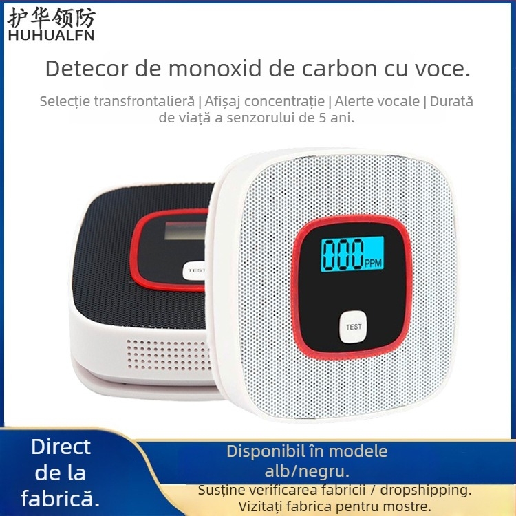 Alarmă de monoxid de carbon pentru casă, detector CO wireless, model D-616, detecție de 180°, avertizare vocală și luminoasă, montaj pe perete