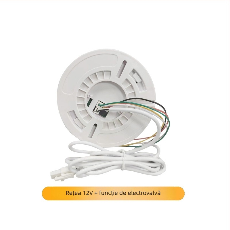 Alarmă de gaz XL-202 pentru gaze naturale și LPG, detecție la 360°, montaj pe tavan, cablare, alimentare 12VDC–220VAC, alarmă sonoră și luminoasă