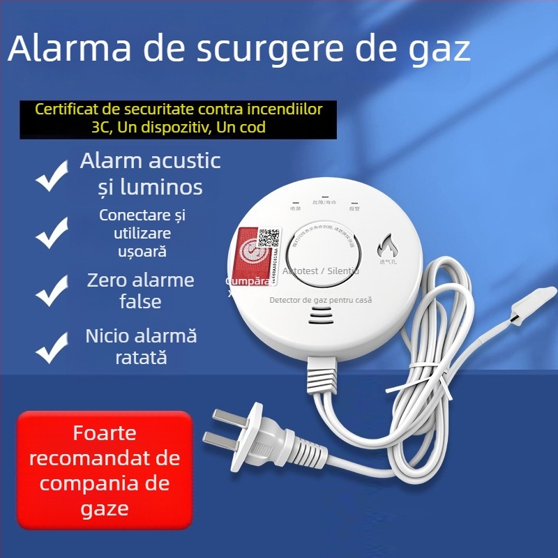 Detector de gaz inflamabil pentru bucătărie – model JT-LZ-3952, întrerupere automată cu supapă electromagnetică