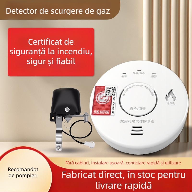 Detector de gaz inflamabil pentru bucătărie – model JT-LZ-3952, întrerupere automată cu supapă electromagnetică