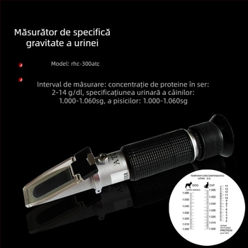 Refraktometru de urină pentru animale de companie, model RHC300ATC, refraktometru cu prismă pentru pisici și câini, interval de măsurare 0-12 g/dL, greutate 0,15 kg