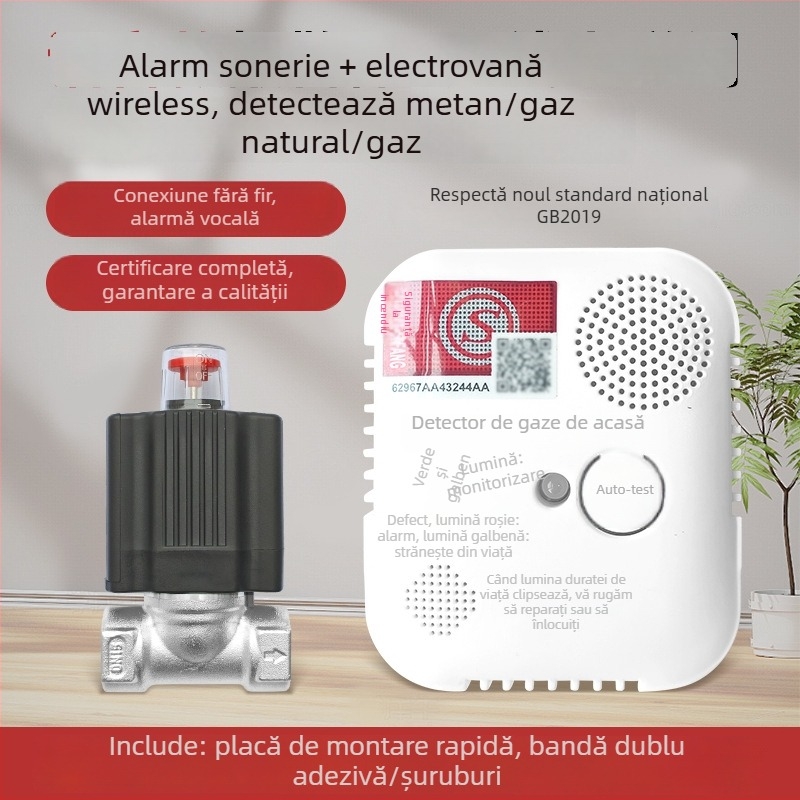 Alarmă de gaze pentru casă cu detecție CO/metan, tip fix, acoperire 20 m², precizie 8%, 220V
