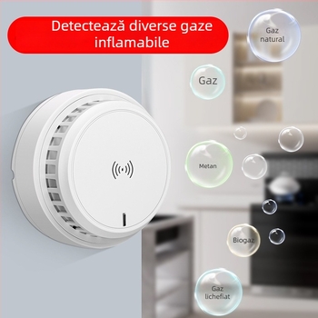 Detector de alarmă pentru gaze pentru uz casnic, montat pe tavan, conectat în rețea, 12V, detecție 360°, rază 20–30 m, avertizare sonoră și luminoasă, HC-202