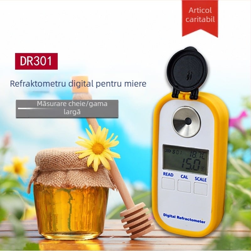 Refraktometru digital pentru concentrația de miere DR301, afișaj digital, rezoluție 0,2%, temperatură de operare 15–35 °C