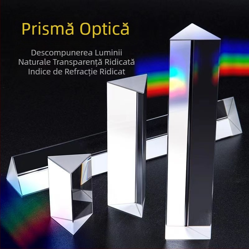 Prismă optică triunghiulară K9 cu bandă pentru experiment fizic – lumină în șapte culori, refractor din sticlă, transmitanță