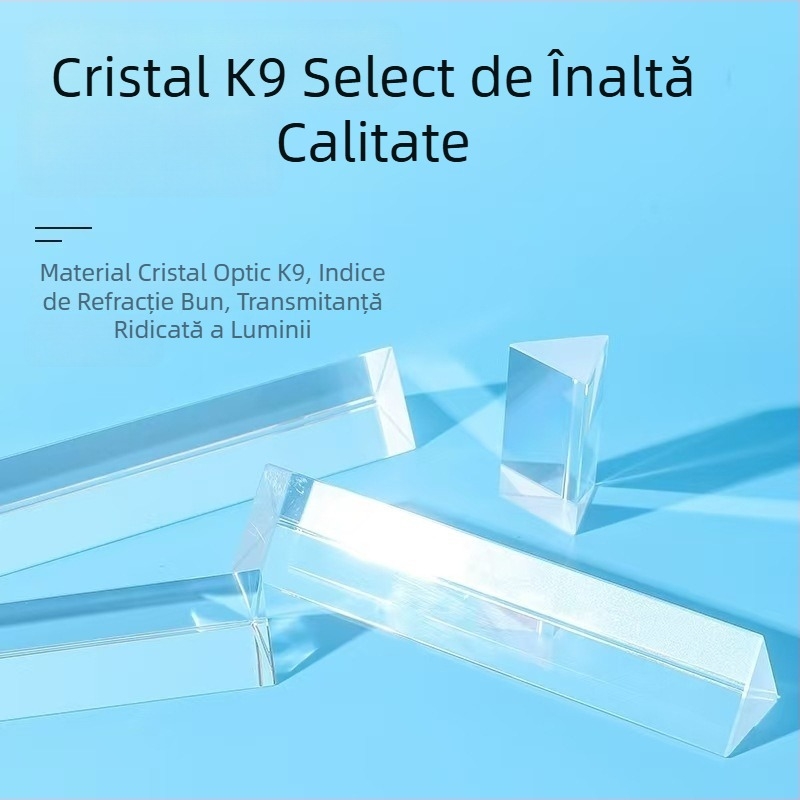 Prismă optică triunghiulară K9 cu bandă pentru experiment fizic – lumină în șapte culori, refractor din sticlă, transmitanță