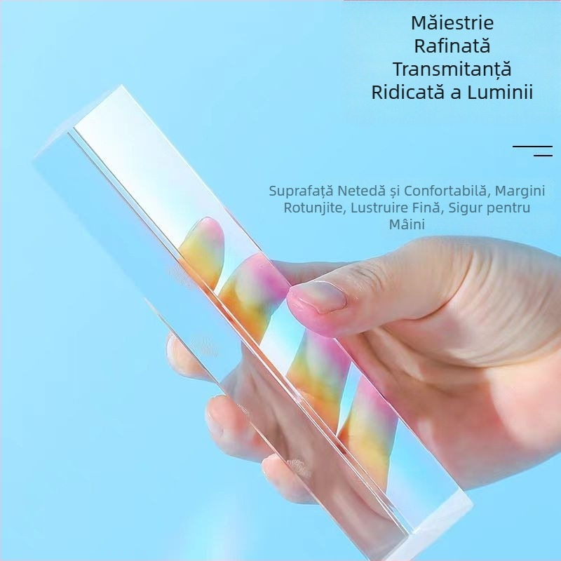 Prismă optică triunghiulară K9 cu bandă pentru experiment fizic – lumină în șapte culori, refractor din sticlă, transmitanță
