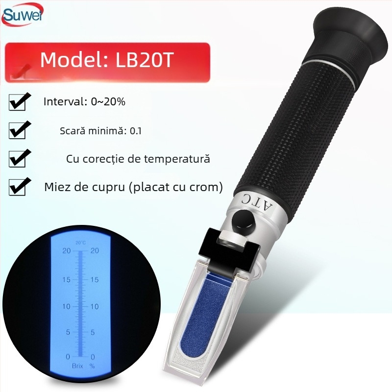Refraktometru Abbe pentru concentrația de zahăr în sucuri de fructe, lapte de soia și miere; interval de măsurare 0-90% Brix; model 0-90%