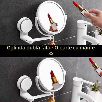 Oglindă pentru machiaj, montată pe perete, fără găuri, pliabilă, ramă ABS, oglindă argintie