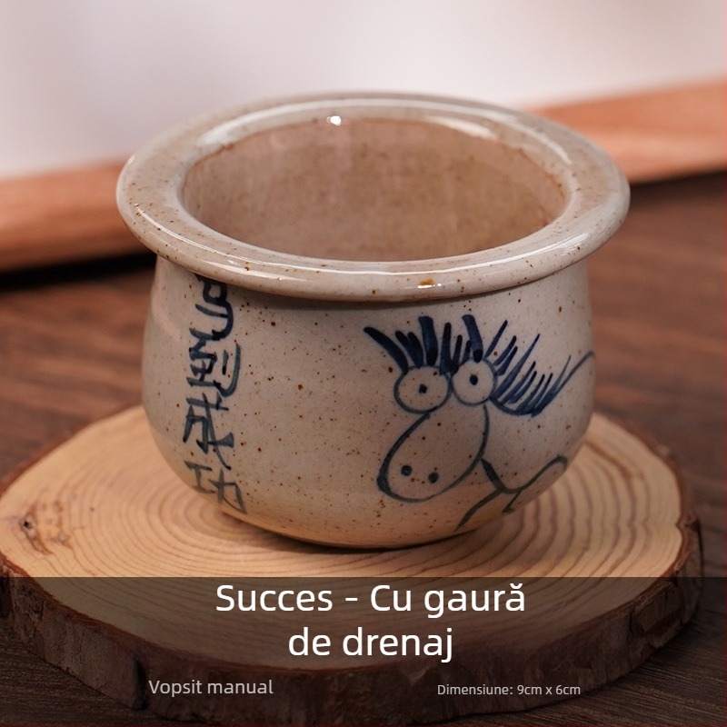 Ghiveci ceramic pentru suculente, pictat manual, respirabil, montaj pe perete sau pe birou, cu opțiune de agățare, stil chinezesc