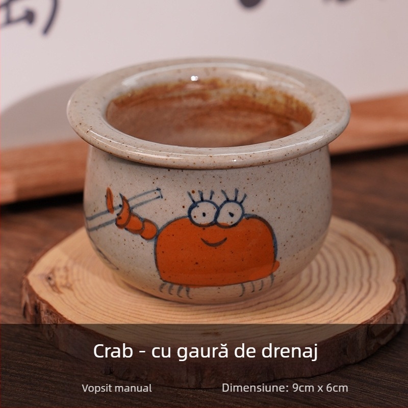 Ghiveci ceramic pentru suculente, pictat manual, respirabil, montaj pe perete sau pe birou, cu opțiune de agățare, stil chinezesc