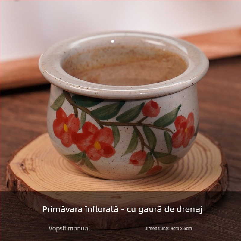 Ghiveci ceramic pentru suculente, pictat manual, respirabil, montaj pe perete sau pe birou, cu opțiune de agățare, stil chinezesc