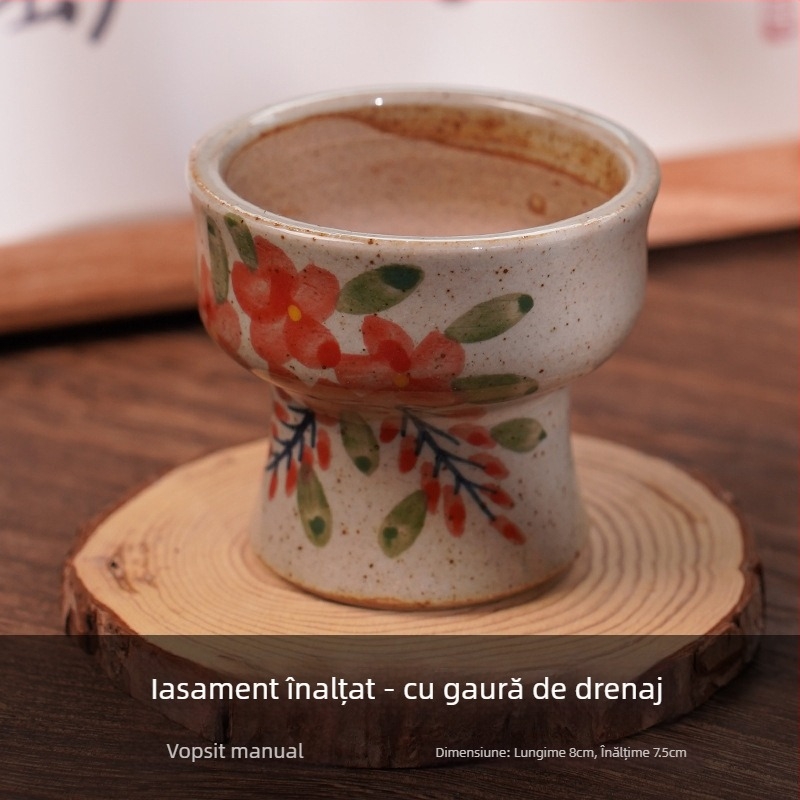 Ghiveci ceramic pentru suculente, pictat manual, respirabil, montaj pe perete sau pe birou, cu opțiune de agățare, stil chinezesc