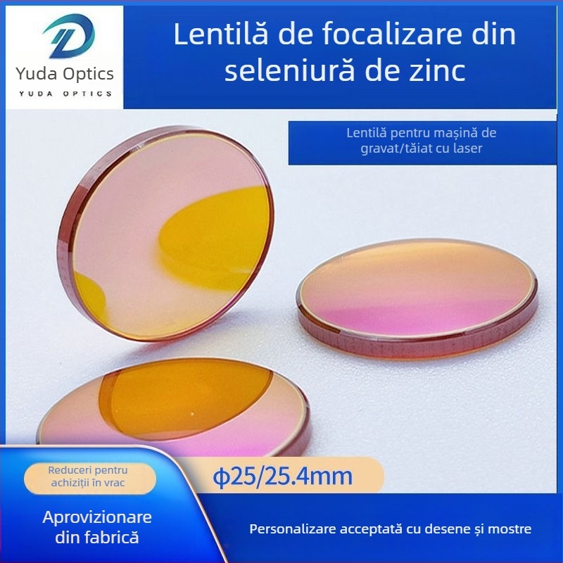 Lentilă focalizare ZnSe pentru laser CO2, putere mare, diametru φ25 mm, gravură și tăiere
