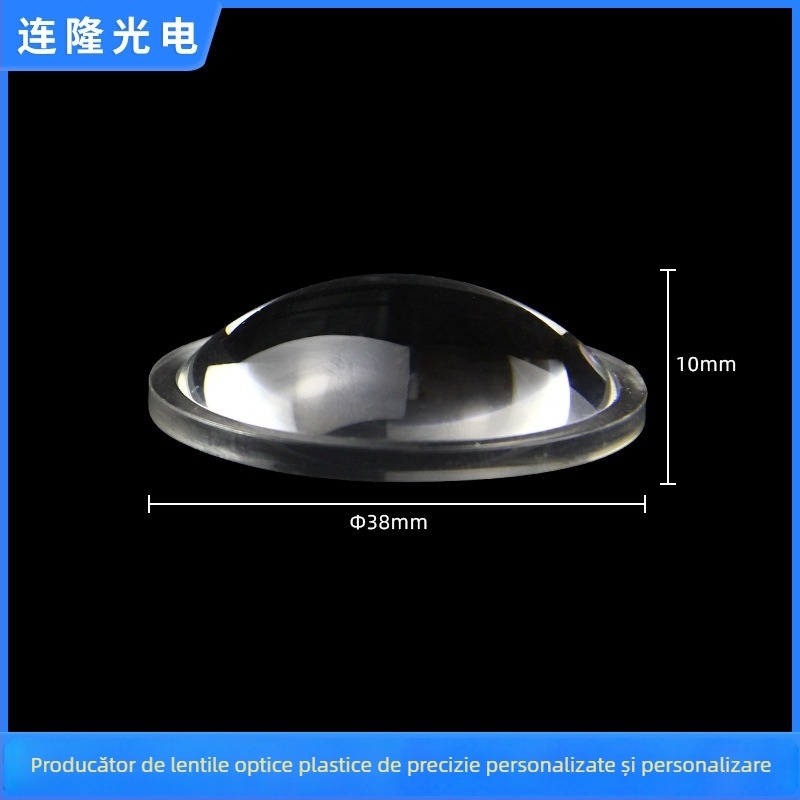 Lentilă PMMA pentru lanternă și proiector, design plano-convex, distanță focală 12.5 mm, fascicul 6–60°, transmisie 90%, model L-069
