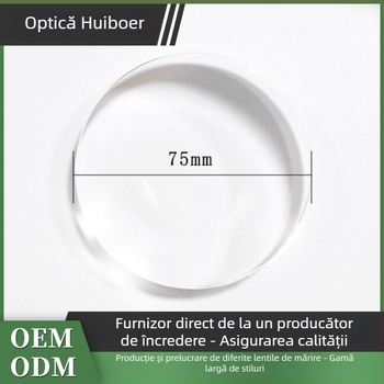 Lentilă optic 75MM din acrilic, circulară, convex dublu – accesorii pentru lupă, instrumentație, oglindă de înfrumusețare și iluminare LED; marcă Huishikang, etichetă privată licențiată disponibilă