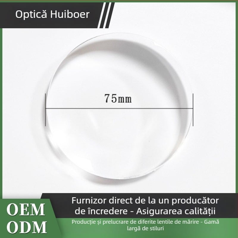 Lentilă optic 75MM din acrilic, circulară, convex dublu – accesorii pentru lupă, instrumentație, oglindă de înfrumusețare și iluminare LED; marcă Huishikang, etichetă privată licențiată disponibilă