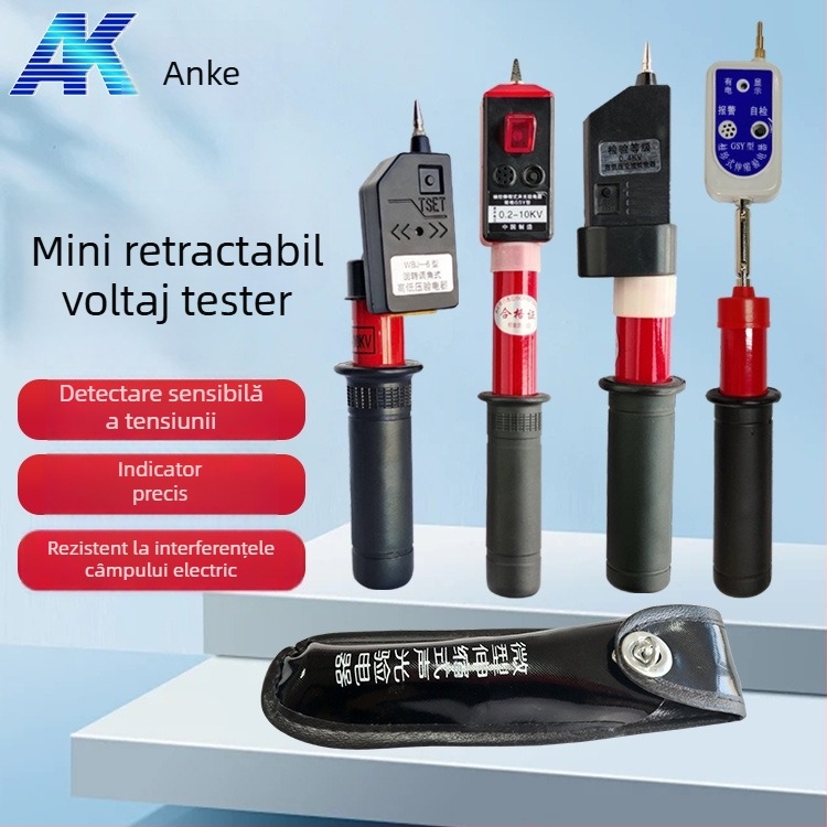 Electroscop de buzunar Anke: design telescopic pliant, semnal sonor și luminos, testare pentru tensiuni înaltă și joasă