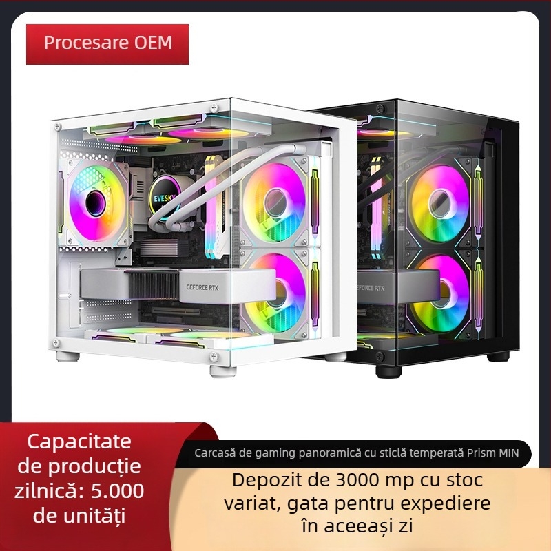 Carcasă desktop Prism mini, placă SECC, compatibil MicroATX, USB 3.0 frontal, design vertical, sursă poziționată în jos