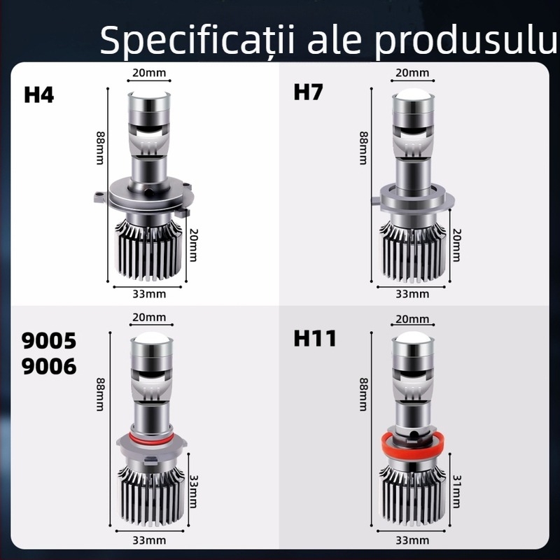 Far LED pentru mașină cu lentilă L40, compatibil H4, 33W 12V, IP68, 5000-8000 lm