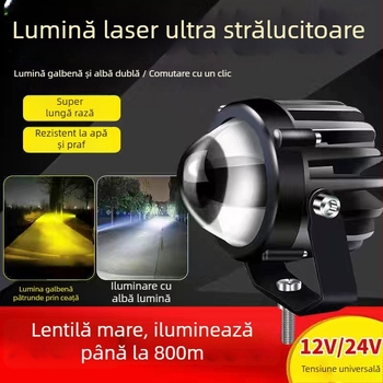 Proiector LED pentru mașină, cu rază lungă și laser, oglindă cu transparență înaltă – upgrade grill pentru off-road (60W, 12-24V, TP20, 3000h)